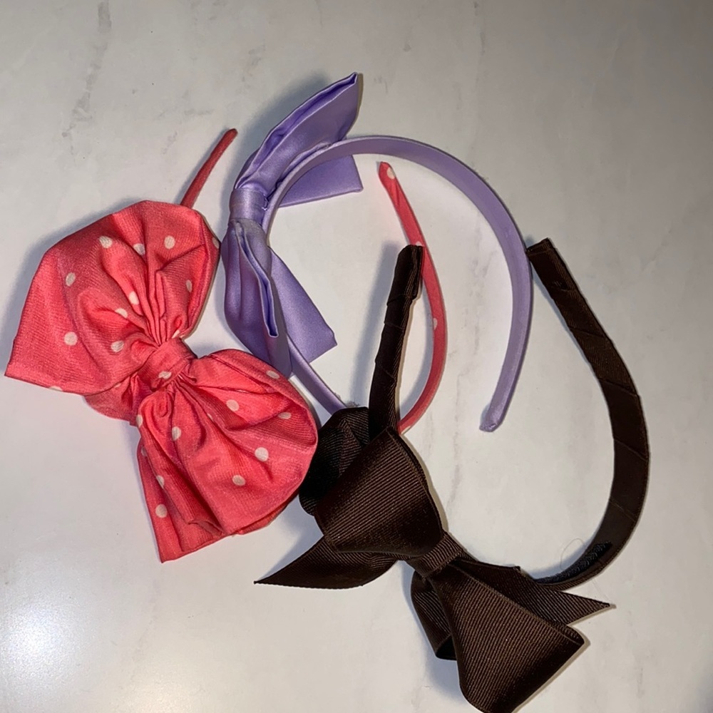 Set of 3 bow headbands lavender purple dark brown coral pink polka dot​ - Picture 12 of 13